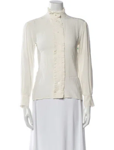 Pre-owned Sandro Silk Mock Neck Button-up Top In Neutral