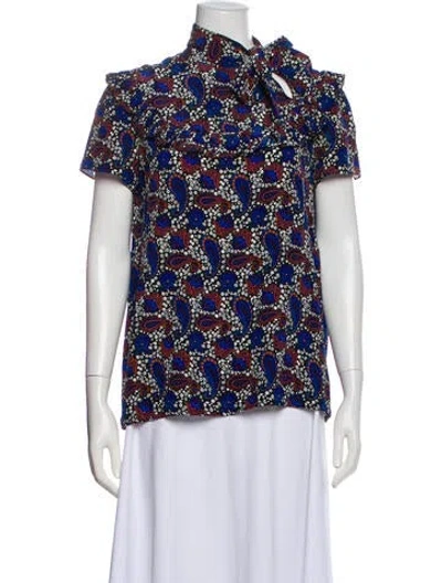 Pre-owned Sandro Silk Paisley Print Blouse In Blue
