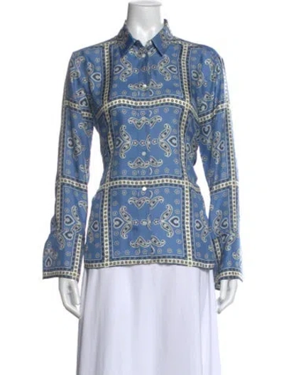 Pre-owned Sandro Silk Paisley Print Blouse In Blue