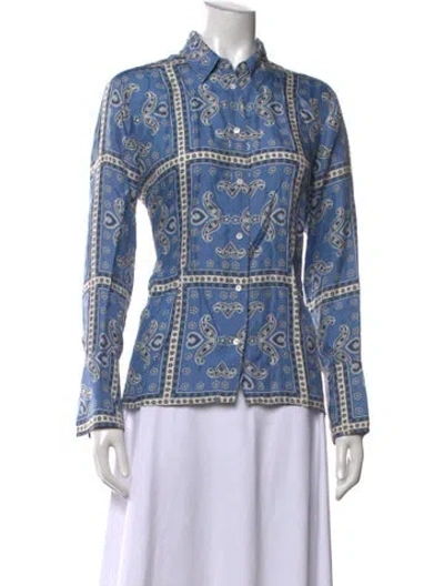Pre-owned Sandro Silk Paisley Print Blouse In Blue