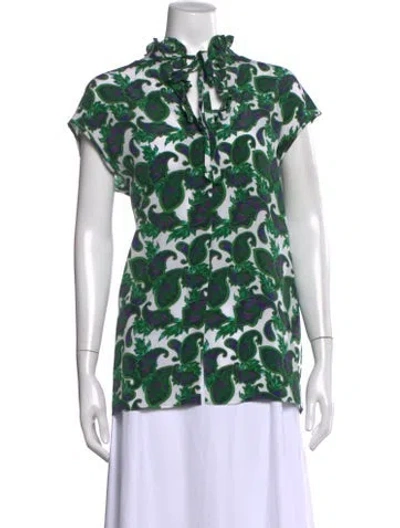 Pre-owned Sandro Silk Paisley Print Blouse In Green