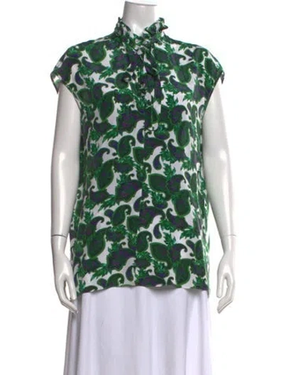 Pre-owned Sandro Silk Paisley Print Blouse In Green