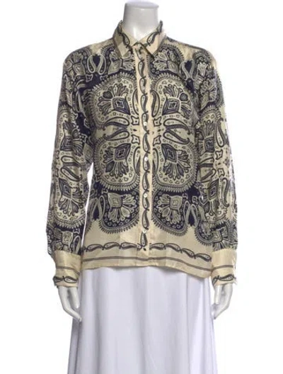 Pre-owned Sandro Silk Paisley Print Blouse In Neutrals