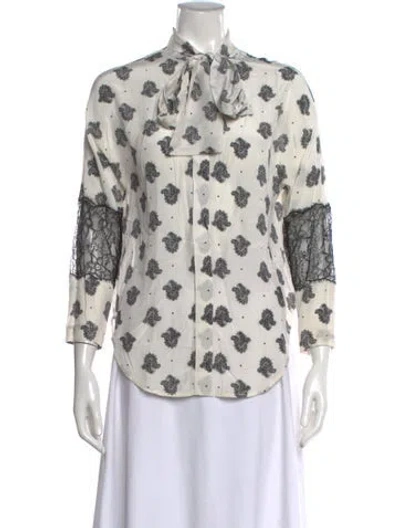 Pre-owned Sandro Silk Paisley Print Blouse In White