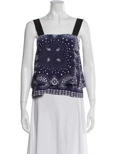Pre-owned Sandro Silk Paisley Print Top In Blue