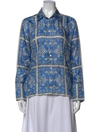 Pre-owned Sandro Silk Paisley Print Top In Blue
