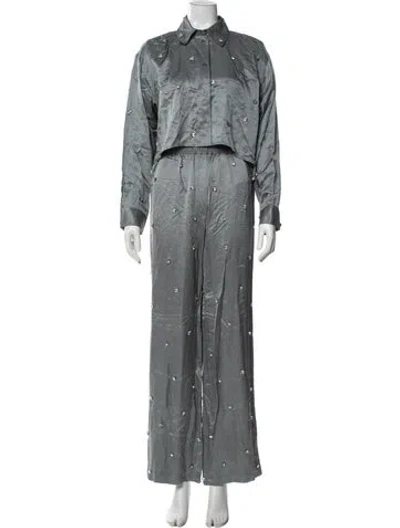 Pre-owned Sandro Silk Patterned Pant Set In Gray