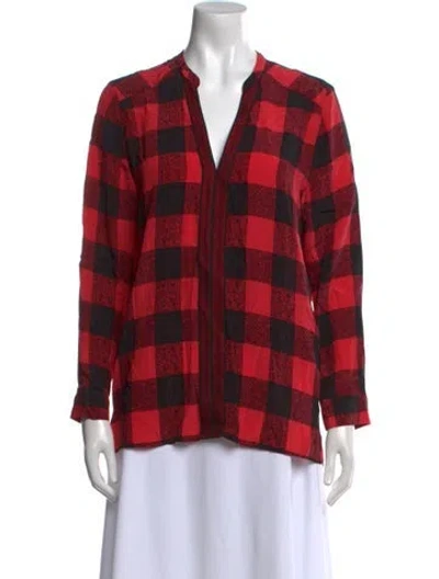 Pre-owned Sandro Silk Plaid Print Blouse In Red