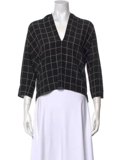 Pre-owned Sandro Silk Plaid Print Crop Top In Black