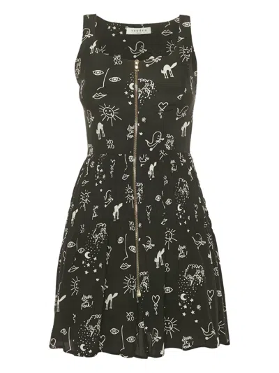 Pre-owned Sandro Silk Print Mini Dress In Black
