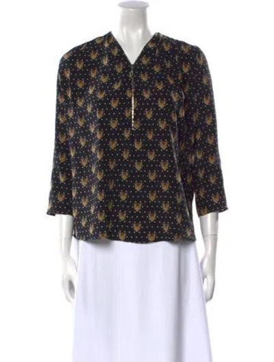 Pre-owned Sandro Silk Printed Blouse In Black