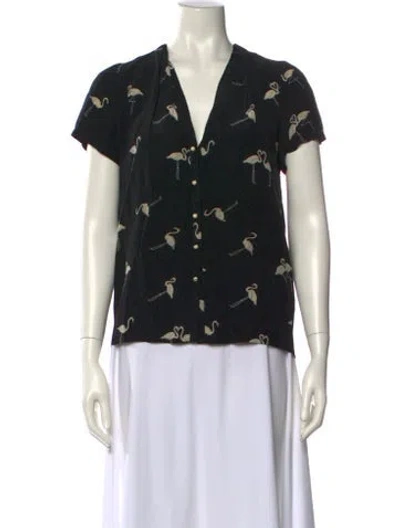 Pre-owned Sandro Silk Printed Blouse In Black