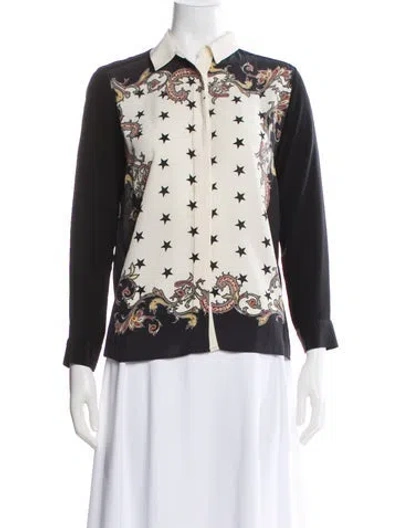 Pre-owned Sandro Silk Printed Blouse In Black