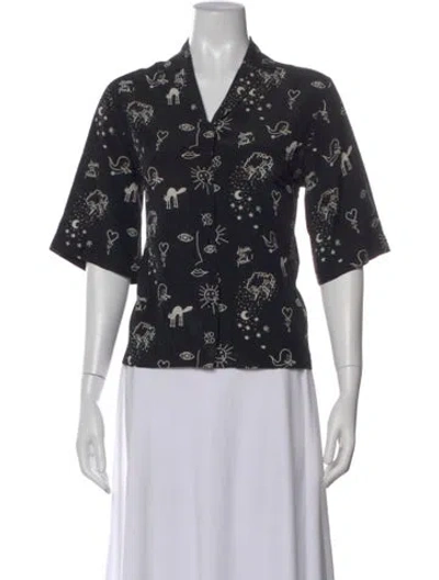 Pre-owned Sandro Silk Printed Blouse In Black