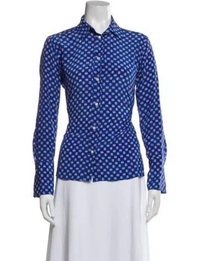 Pre-owned Sandro Silk Printed Blouse In Blue