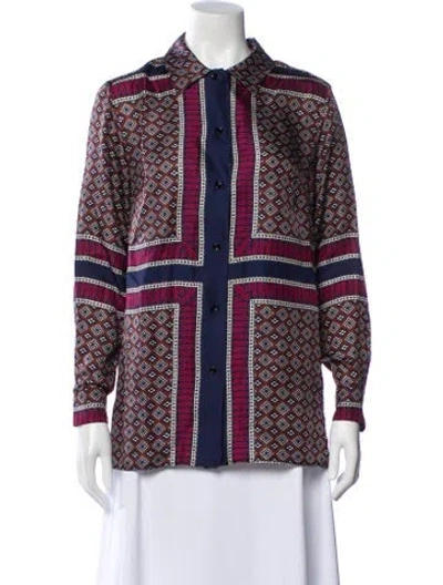 Pre-owned Sandro Silk Printed Blouse In Blue