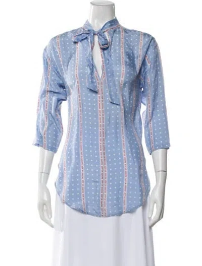 Pre-owned Sandro Silk Printed Blouse In Blue