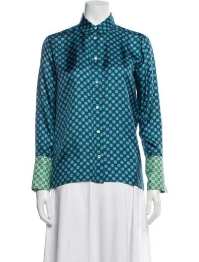 Pre-owned Sandro Silk Printed Blouse In Blue