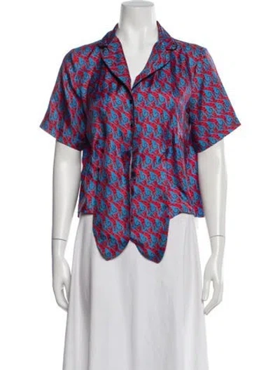 Pre-owned Sandro Silk Printed Blouse In Blue
