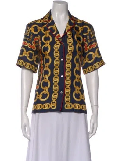 Pre-owned Sandro Silk Printed Blouse In Blue