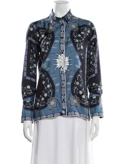 Pre-owned Sandro Silk Printed Blouse In Blue