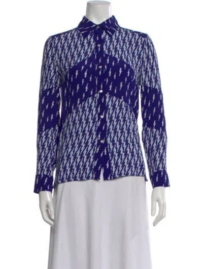 Pre-owned Sandro Silk Printed Blouse In Blue
