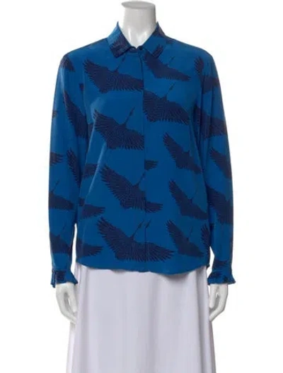 Pre-owned Sandro Silk Printed Blouse In Blue