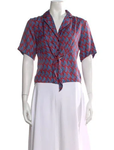 Pre-owned Sandro Silk Printed Blouse In Blue