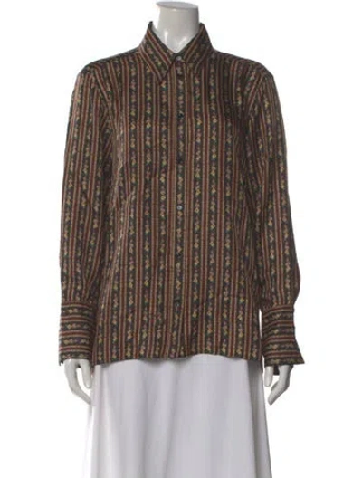 Pre-owned Sandro Silk Printed Blouse In Brown