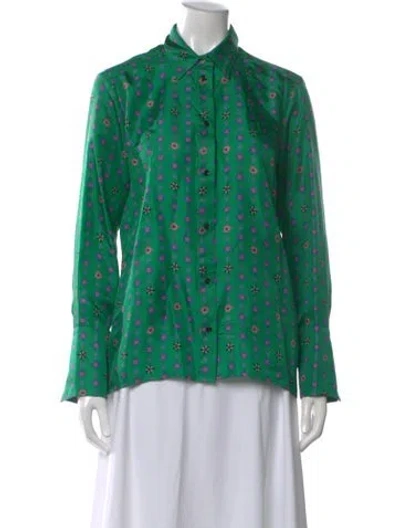 Pre-owned Sandro Silk Printed Blouse In Green