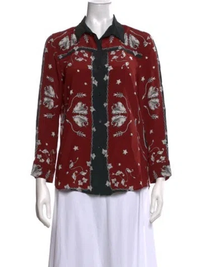 Pre-owned Sandro Silk Printed Blouse In Red