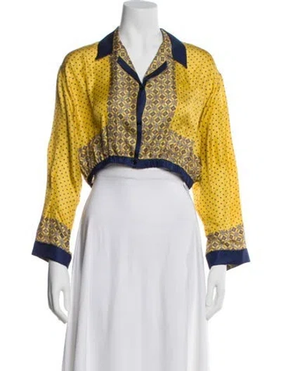 Pre-owned Sandro Silk Printed Blouse W/ Tags In Yellow