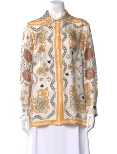 Pre-owned Sandro Silk Printed Blouse In White