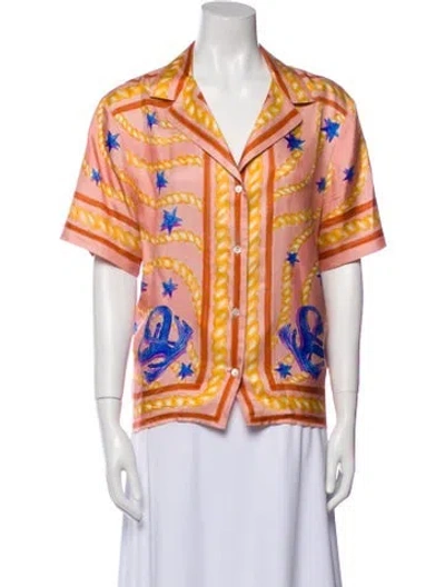 Pre-owned Sandro Silk Printed Button-up Top In Orange