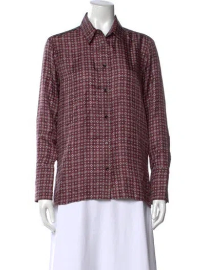 Pre-owned Sandro Silk Printed Button-up Top In Purple