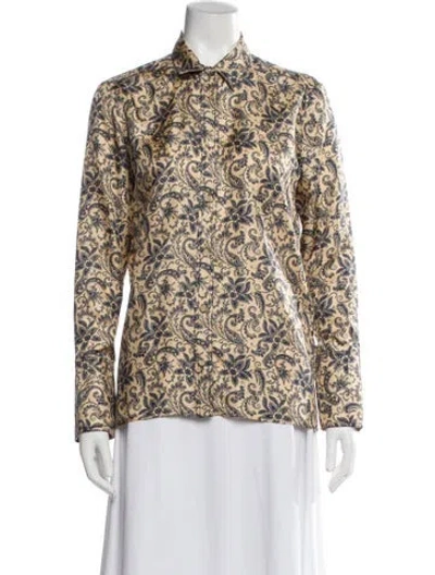 Pre-owned Sandro Silk Printed Button-up Top W/ Tags In Multi