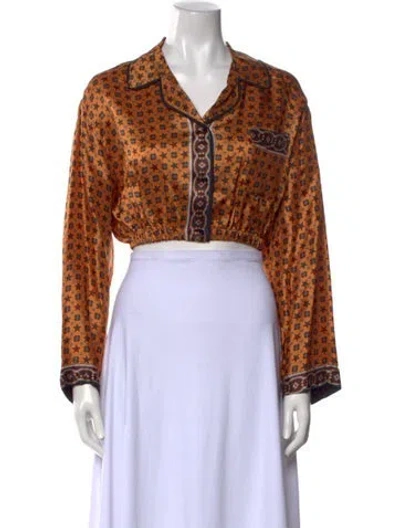 Pre-owned Sandro Silk Printed Crop Top W/ Tags In Orange