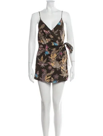 Pre-owned Sandro Silk Printed Romper In Green