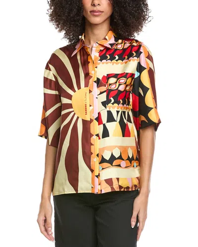 Sandro Silk Printed Shirt In Gray