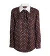Sandro Geometric-print Tie-neck Shirt In Brown