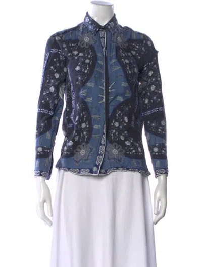 Pre-owned Sandro Silk Printed Top In Blue