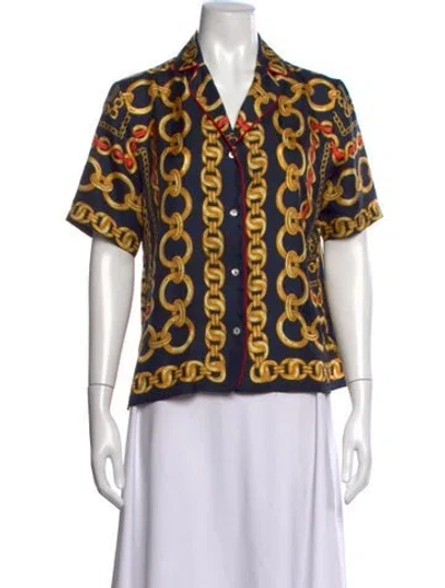 Pre-owned Sandro Silk Printed Top In Blue