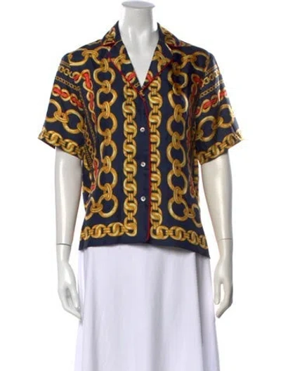 Pre-owned Sandro Silk Printed Top In Blue/gold