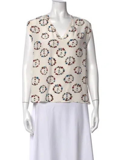 Pre-owned Sandro Silk Printed Top In White