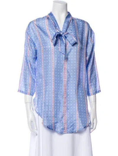 Pre-owned Sandro Silk Printed Tunic In Blue