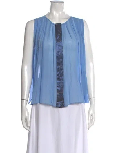 Pre-owned Sandro Silk Scoop Neck Top In Blue