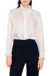 Sandro Silk Shirt With Gathered Collar In Ecru