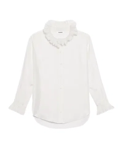 Sandro Womens Naturels Haby Ruffled Collar Silk Shirt In White