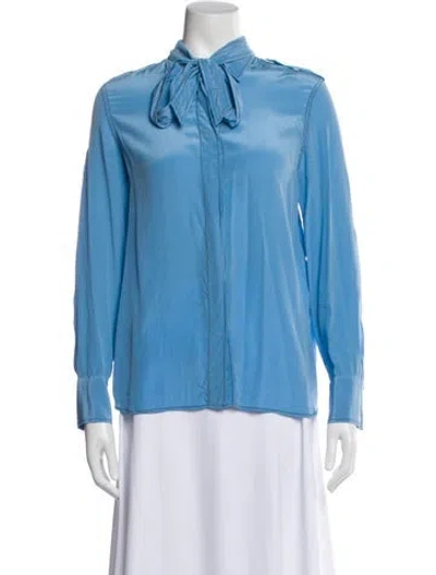 Pre-owned Sandro Silk Tie Neck Blouse In Blue