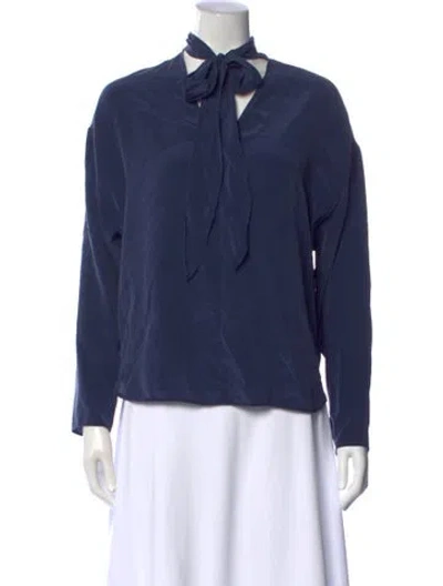 Pre-owned Sandro Silk Tie Neck Blouse In Blue
